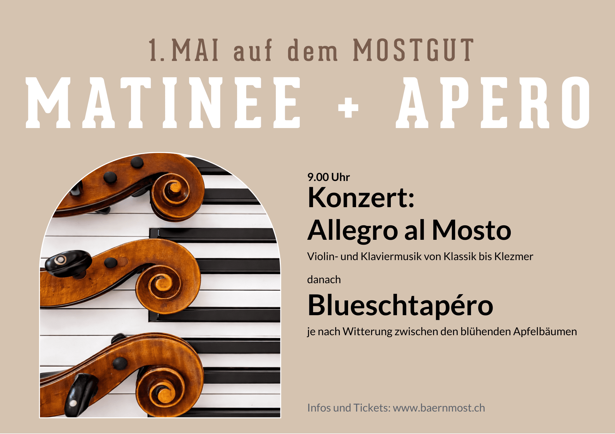 MATINEE und APERO quer wenige Infos Klassik auf dem Mostgut, Kultur und Genuss bei Bärenmost